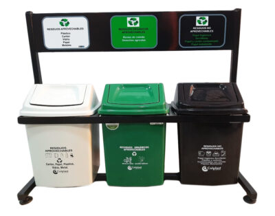 Punto ecológico de 14 litros de tres puestos caneca vaivén