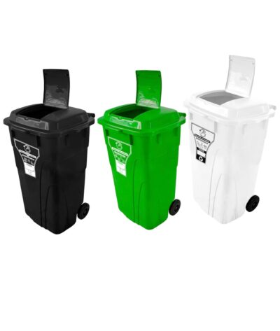 Trio Contenedor plástico doble tapa de 120 litros con ruedas Luxury Verde, Negro y Blanco