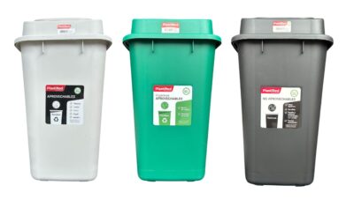 PUNTO ECOLÓGICO PLASTIRED TRES PUESTOS  DE 40 LITROS TAPA VAIVÉN - Imagen 2