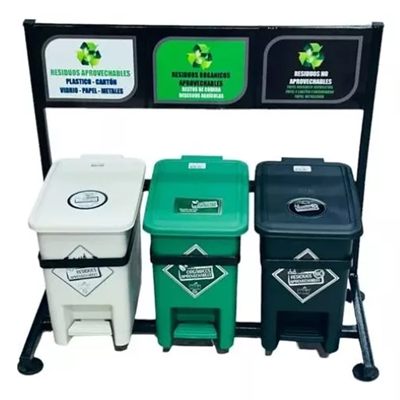 PUNTO ECOLÓGICO LUXURY TRES PUESTOS  DE 8 LITROS PEDAL