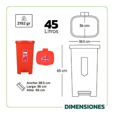 PAPELERA RECTANGULAR  DE 45 LITROS  PEDAL