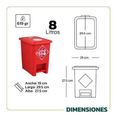 Papelera de 8 litros de pedal nueva norma