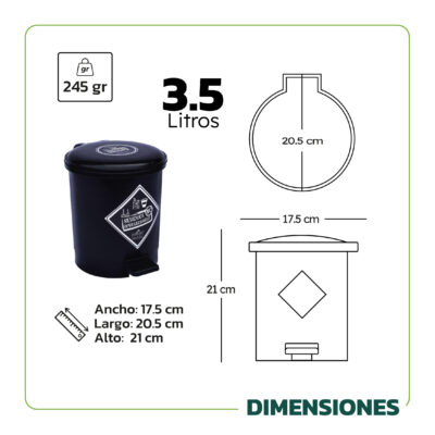 Papelera plastica con tapa de pedal de 3.5 litros