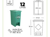Papelera plástica 12 litros pedal con sujetador de bolsa Papelera plástica 12 litros pedal con sujetador de bolsa