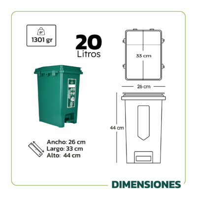 Papelera plástica pedal de 20 litros color reglamentario